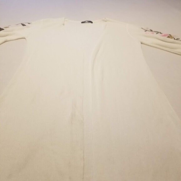 Blouson Open Front Cardigan Women Size OS White Floral Print 3/4 Sleeve - Picture 2 of 7